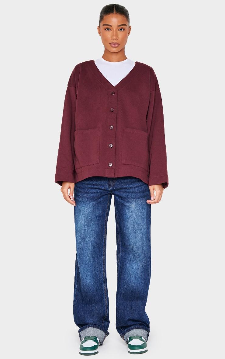 Burgundy Premium Fleeceback Button Front Sweat Cardigan Product Image