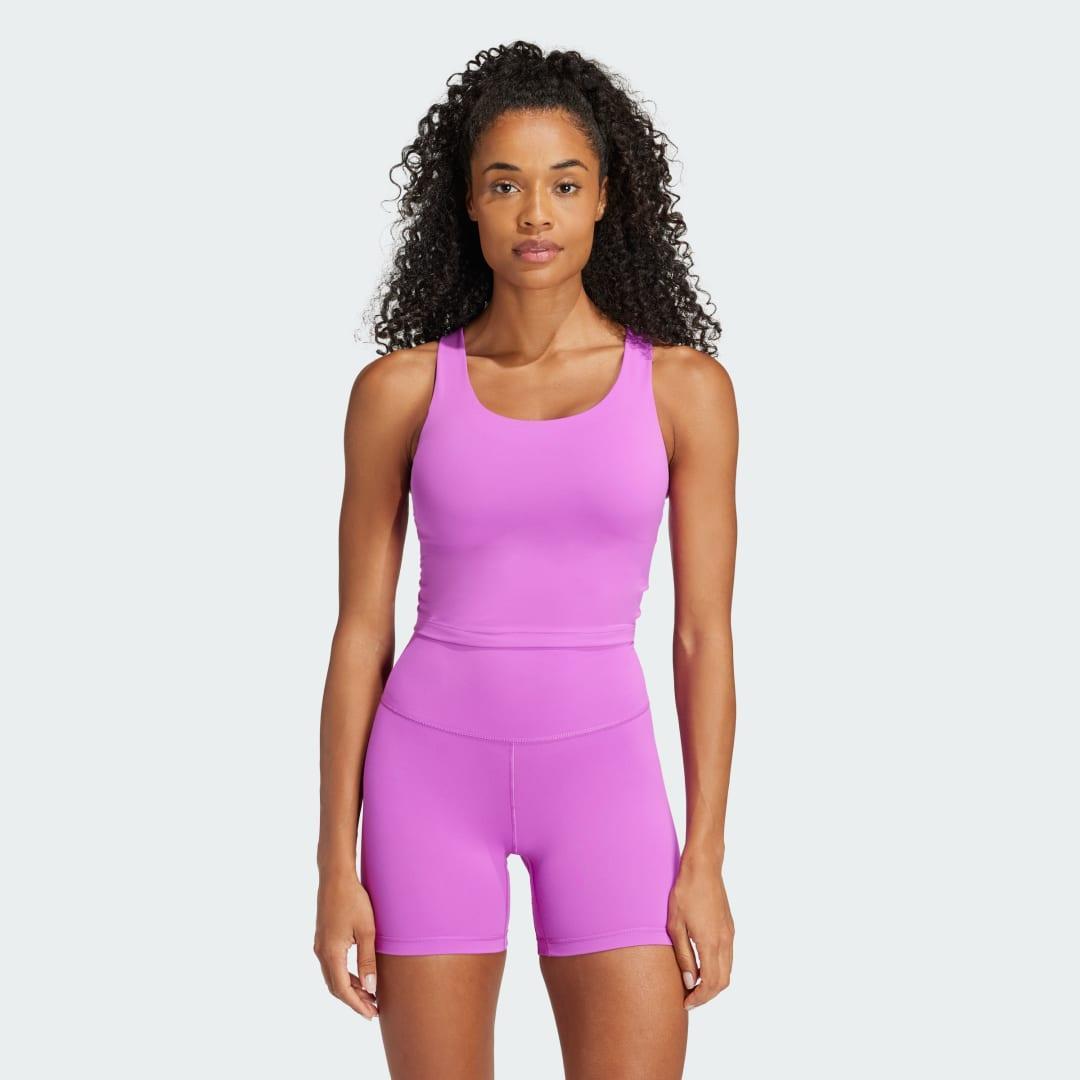 adidas All Me Medium-Support Long Line Bra Tank Top Purple Burst L DD-F Womens Product Image