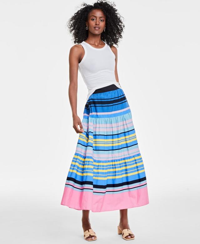 On 34th Womens Cotton Multi-Stripe Tiered Maxi Skirt, Created for Macys Product Image