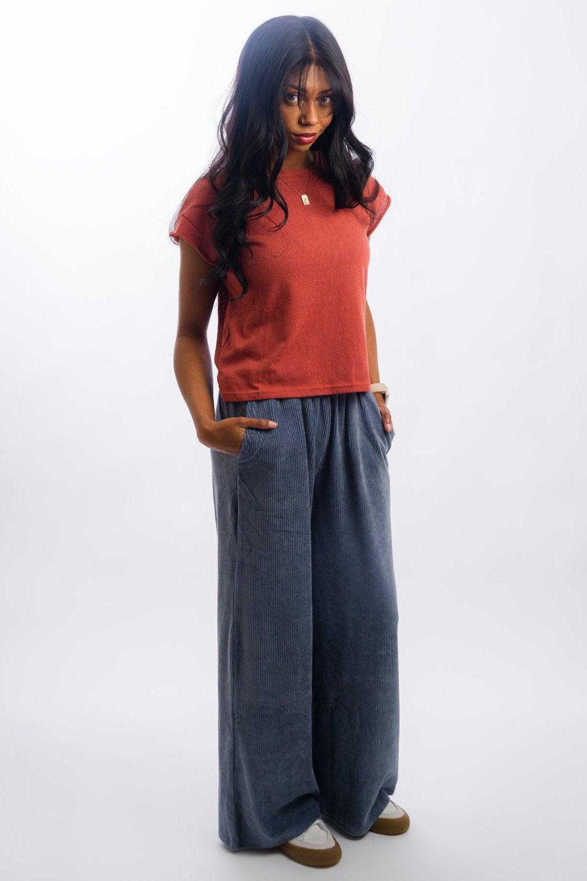 Native Youth Hayter Corduroy Wide Leg Trouser - Blue Female Product Image