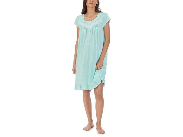 Eileen West Short Cap Sleeve Gown (Aqua Print) Women's Pajama Product Image