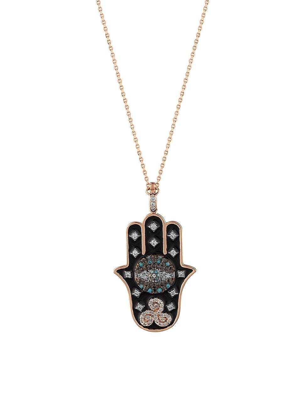 Womens Hamsa 14K Rose Gold & Multicolor Diamond Pendant Necklace Product Image