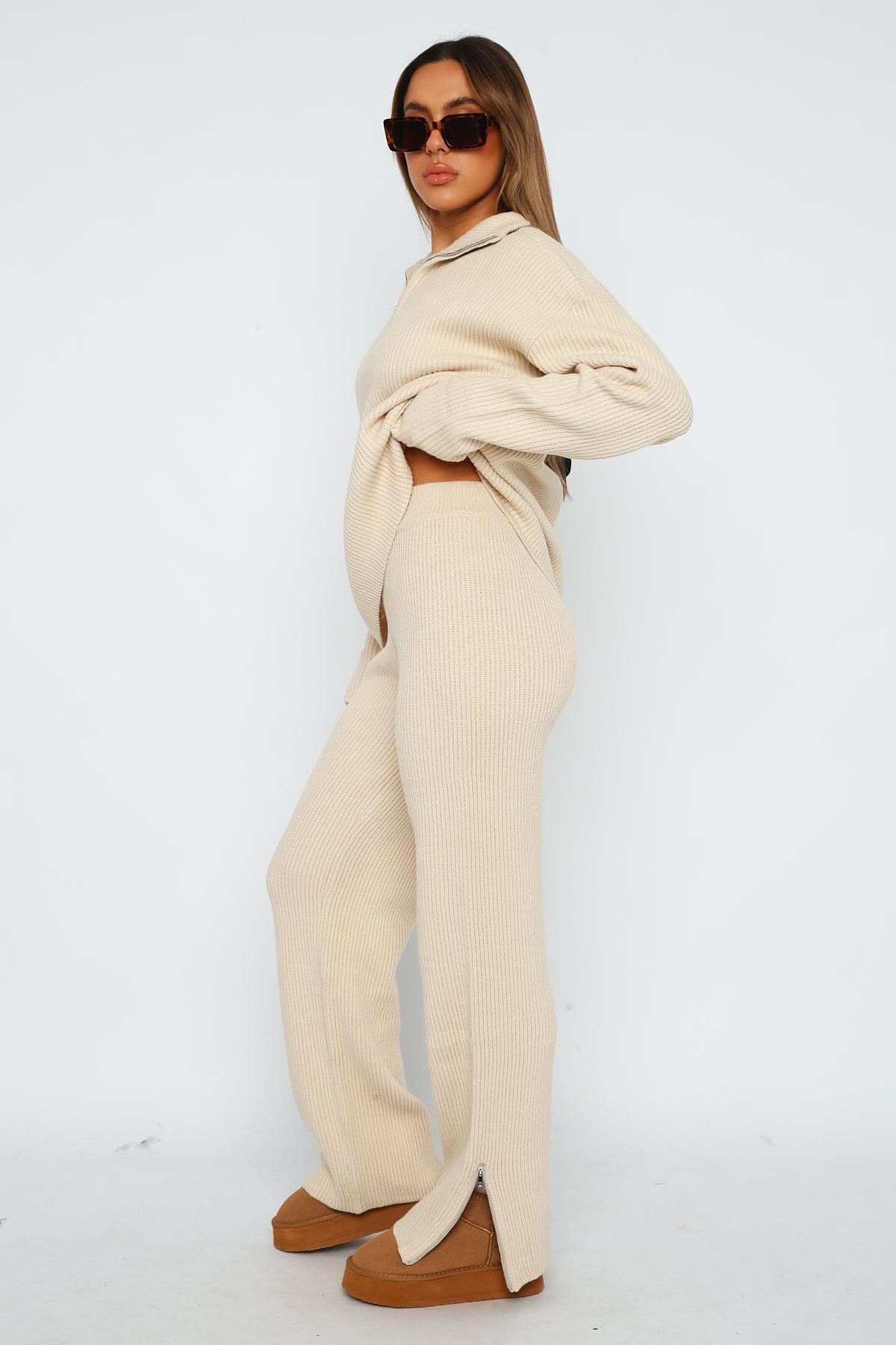 Let's Get Cosy Knit Pants Beige Product Image