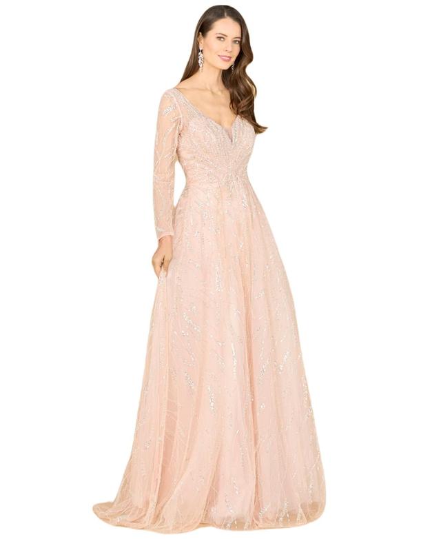 Lara Womens Long Sleeve Beaded Lace Gown Product Image