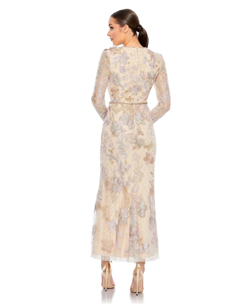 Embellished High Neck Long Sleeve Dress In Nude Product Image