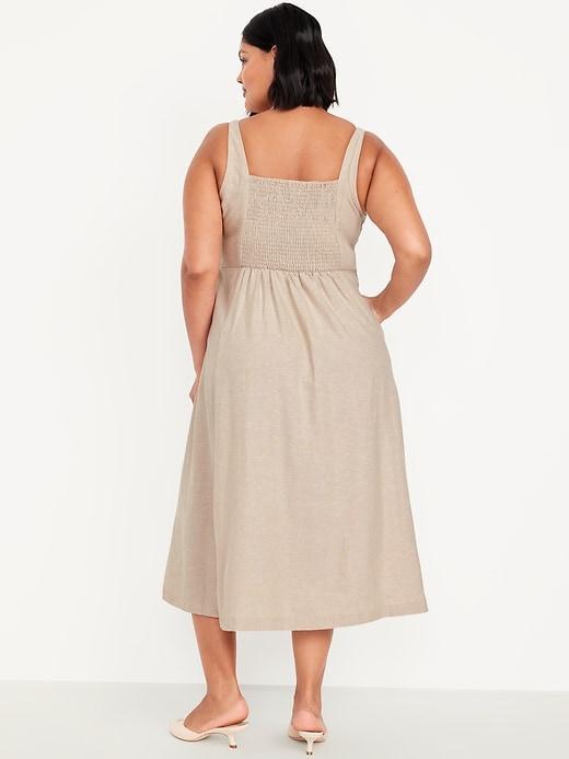 Fit &amp; Flare Linen-Blend Midi Dress Product Image