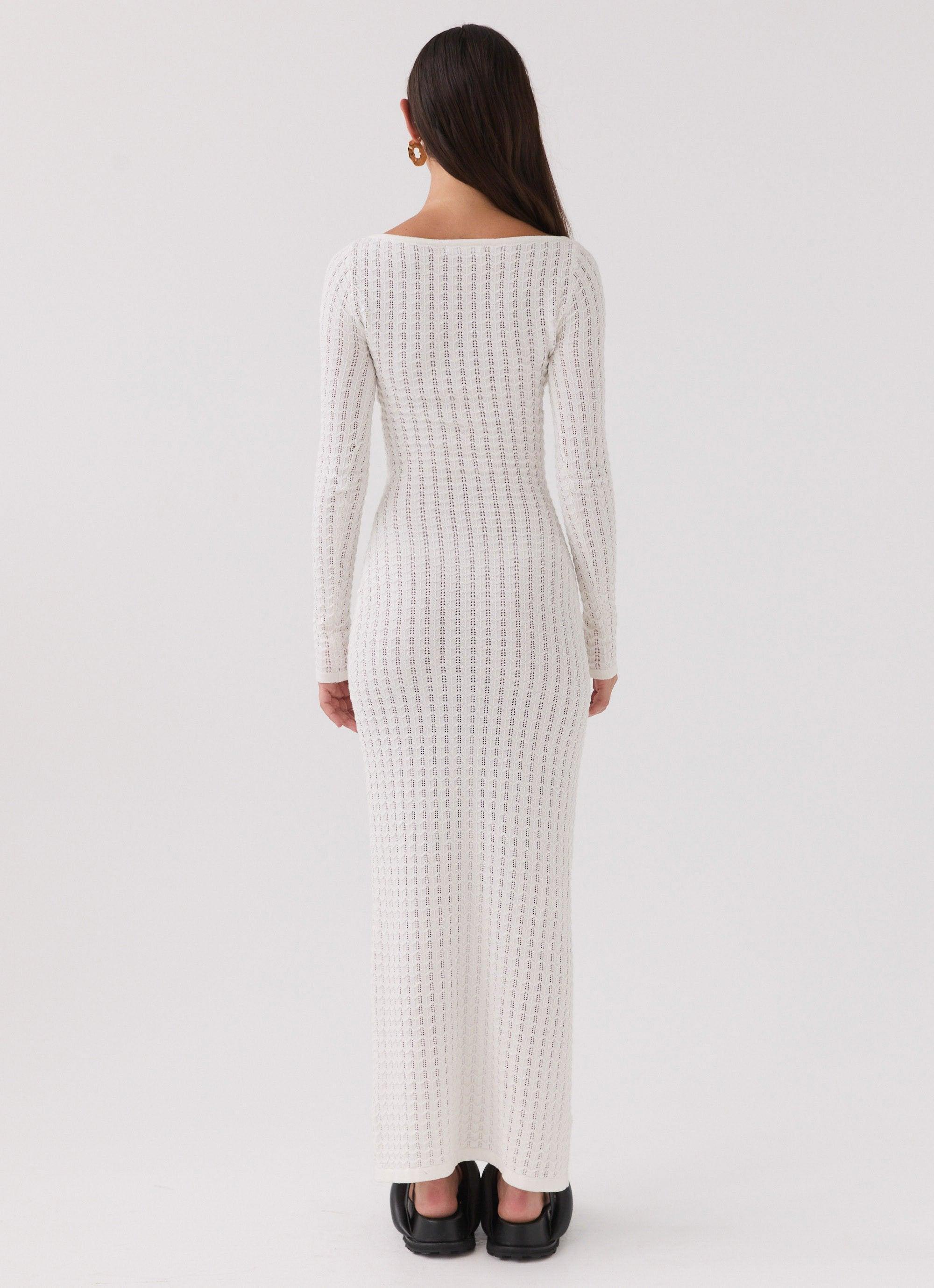 Crystal Cascade Knit Maxi Dress - White Product Image