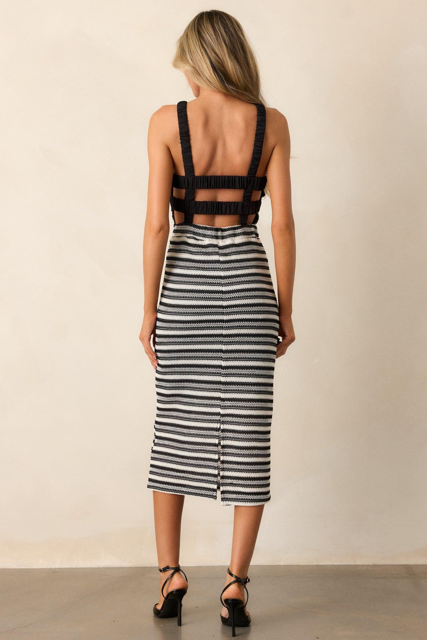 Flirty Vibes Black Stripe Knit Midi Dress Product Image