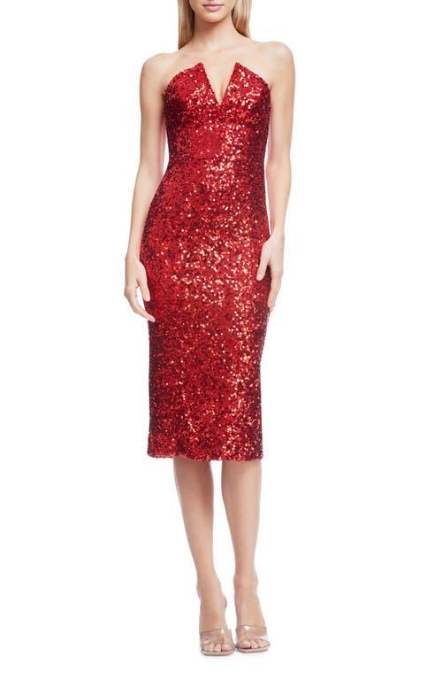 Women's Perla Strapless Sequined Dress In Rouge Product Image