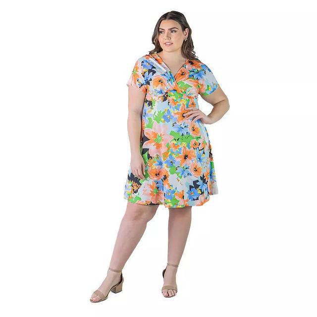 Plus Size 24Seven Comfort Apparel Empire Waist Flowy Knee Length Dress, Womens Product Image