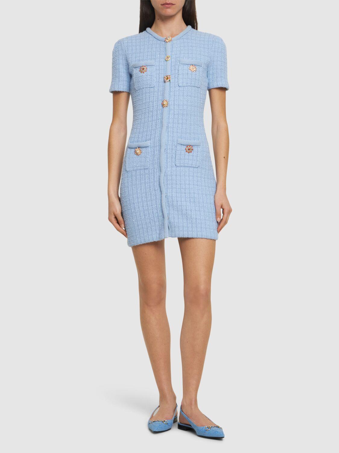 Beaded Button Knit Dress In Light Blue Product Image