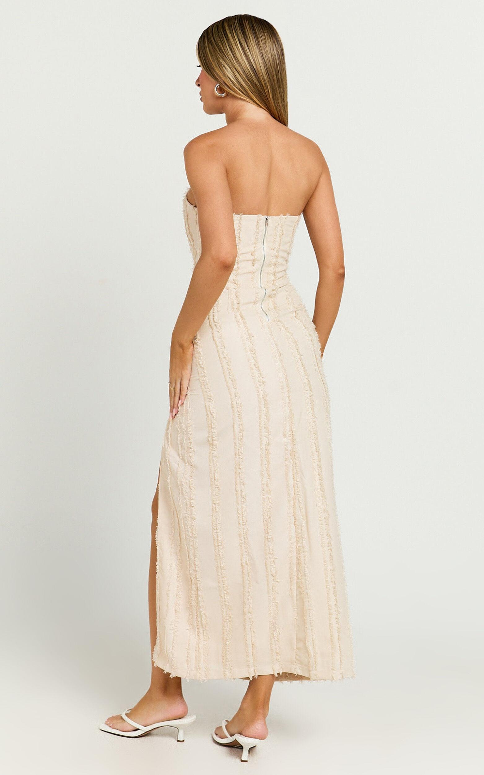 Aubrey Midi Dress - Strapless Thigh Split Dress in Cream Product Image