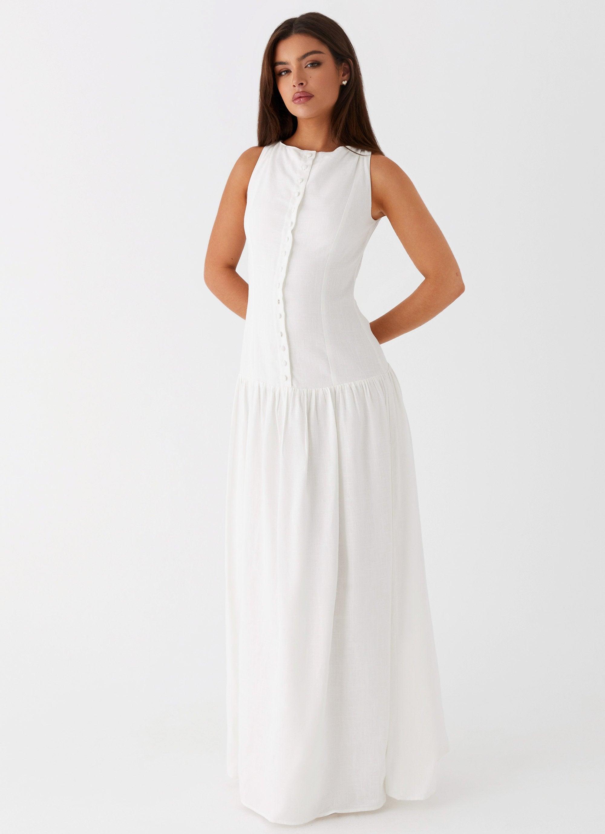 Meggie Linen Maxi Dress - White Product Image