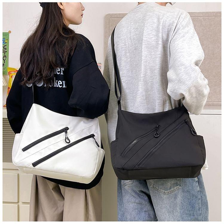 Plain Zip Panel Nylon Crossbody Bag Product Image