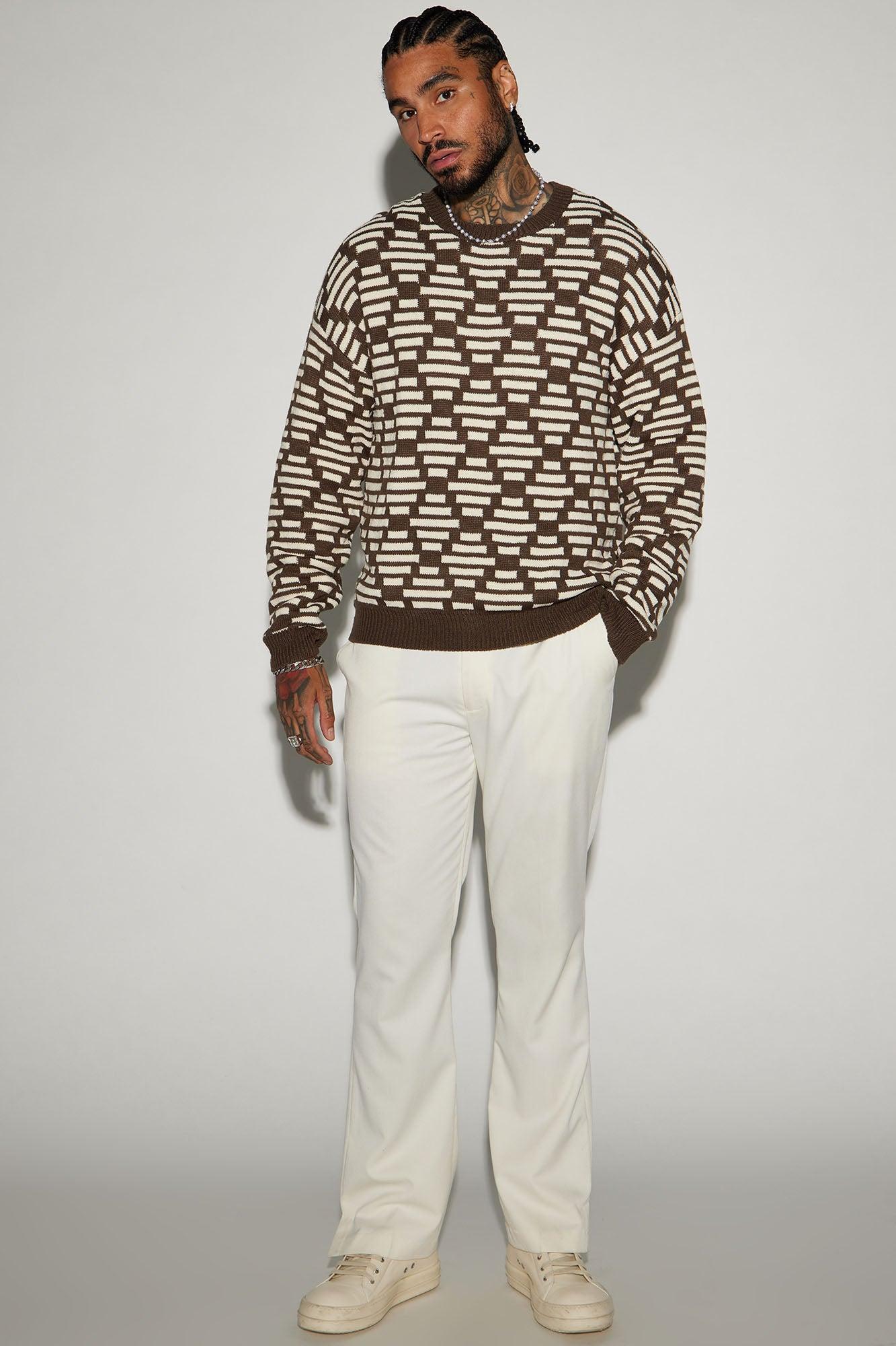 Contrast Chenille Crewneck Sweater - Brown/combo Product Image