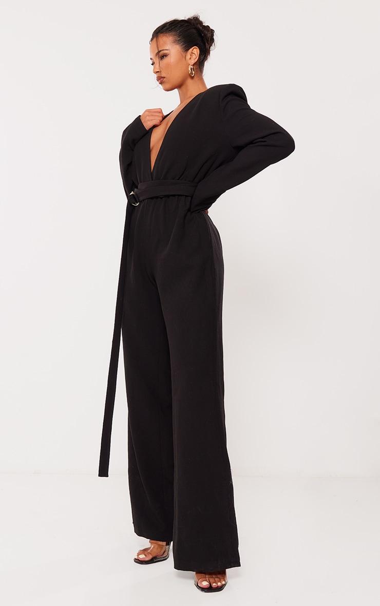 Black Strap Detail Cross Over Wide Leg Jumpsuit Product Image