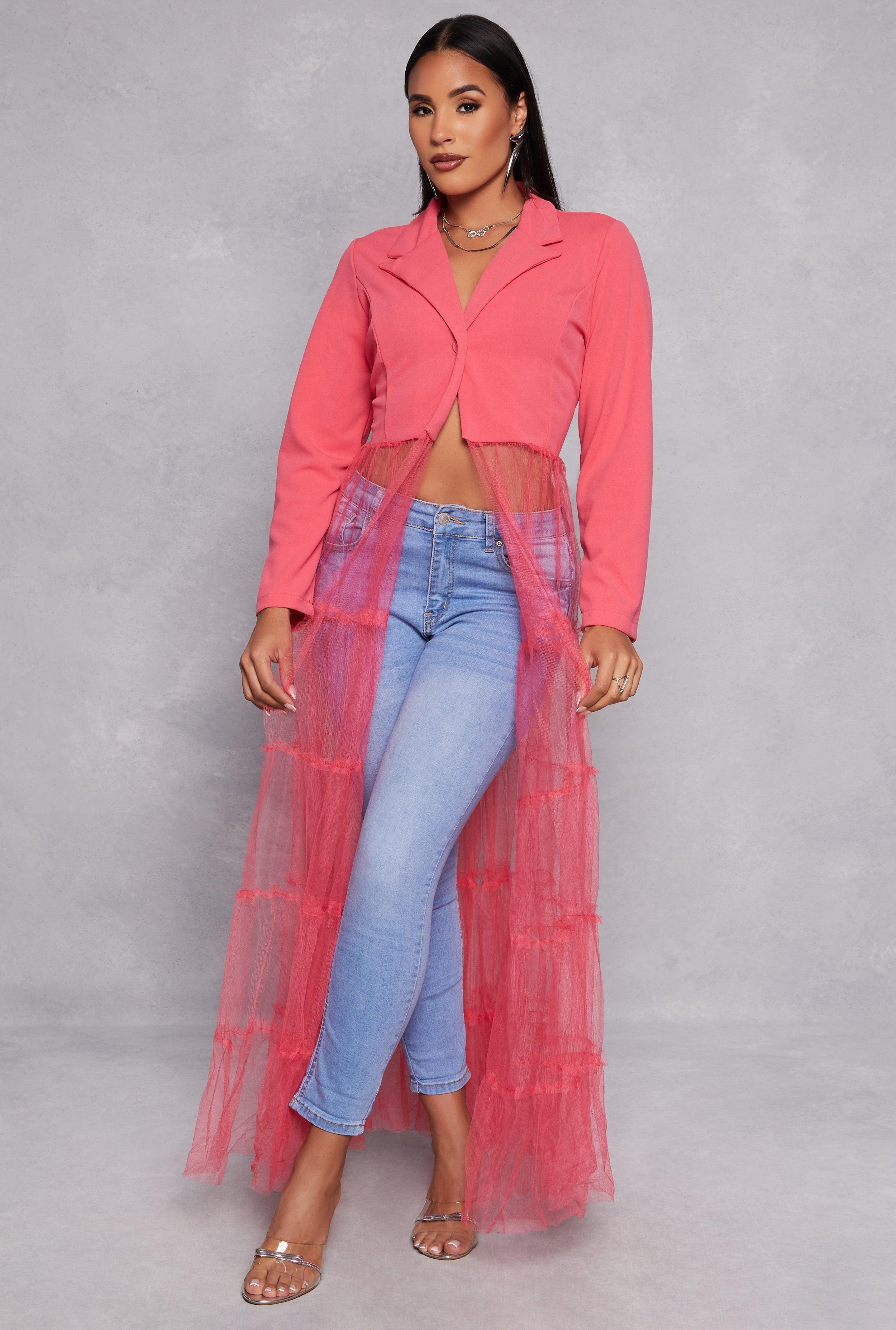 Womens Tiered Tulle Hem Blazer Product Image