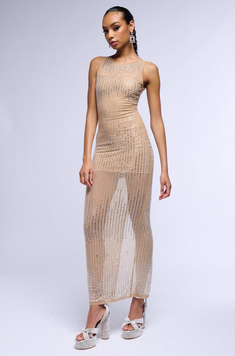 GLITZ AND GLAM RHINESTONE MESH MAXI DRESS Product Image