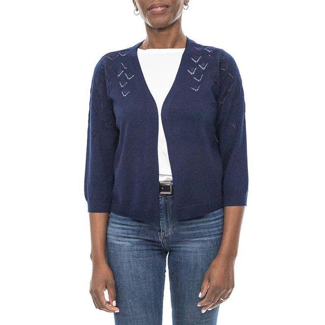 Womens Nina Leonard Pointelle Bolero Jacket Blue Product Image