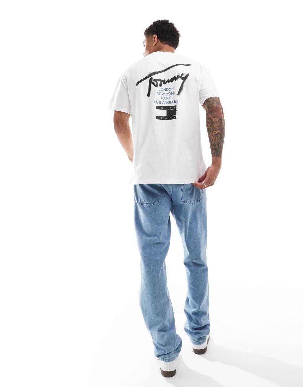 Tommy Jeans graffiti signature backprint T-shirt in white Product Image