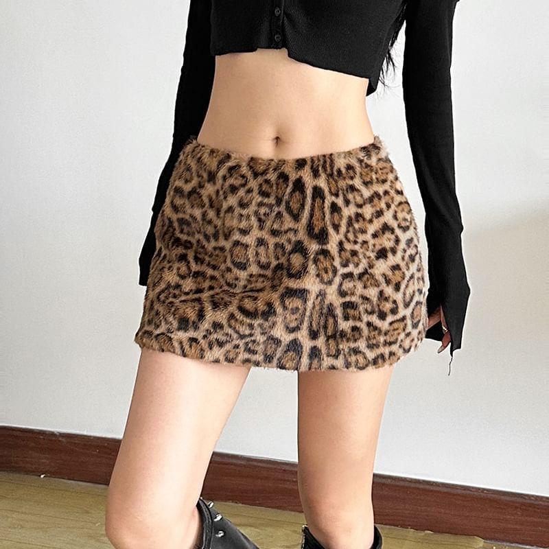 High Rise Leopard Mini A-Line Skirt Product Image