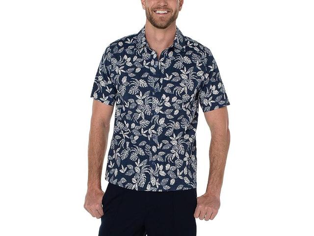 Liverpool Los Angeles Short Sleeve Palm Print Shirt Porcelain) Men's Short Sleeve Knit Product Image