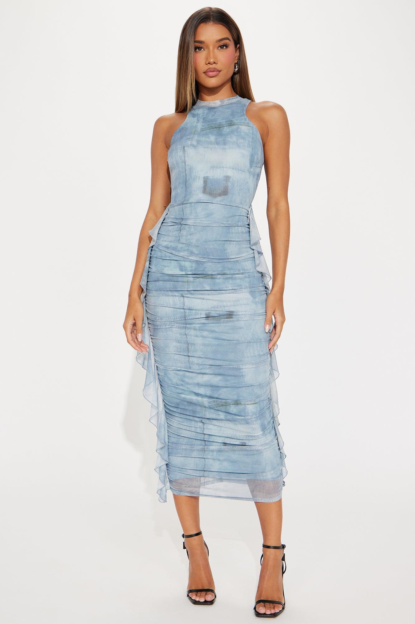 Jayla Ruched Mesh Maxi Dress - Light Blue product image