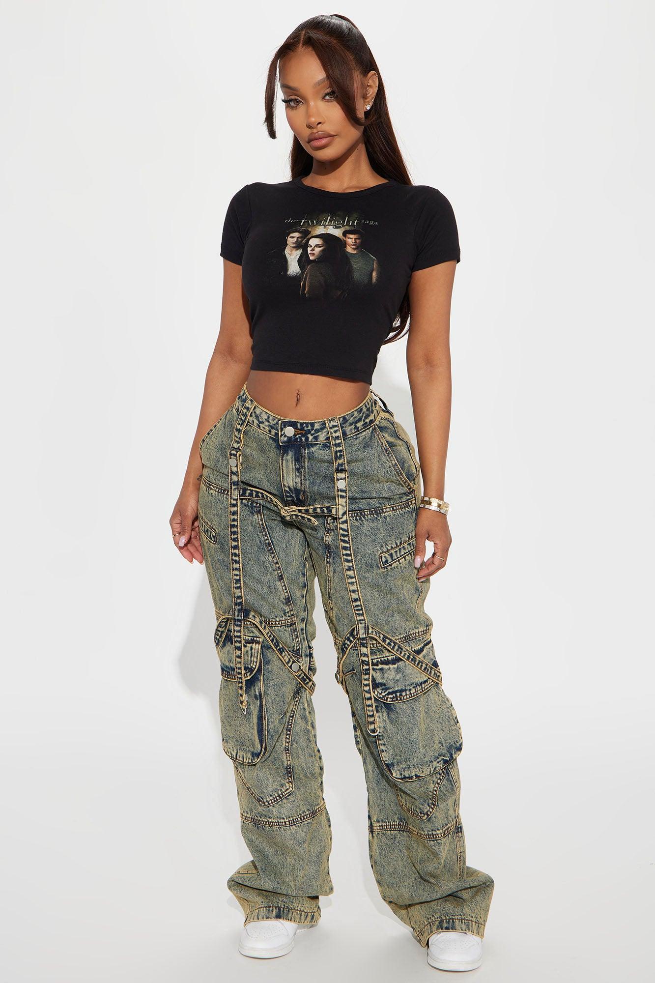 Marlee Strappy Acid Wash Straight Leg Jeans - Vintage Wash Product Image