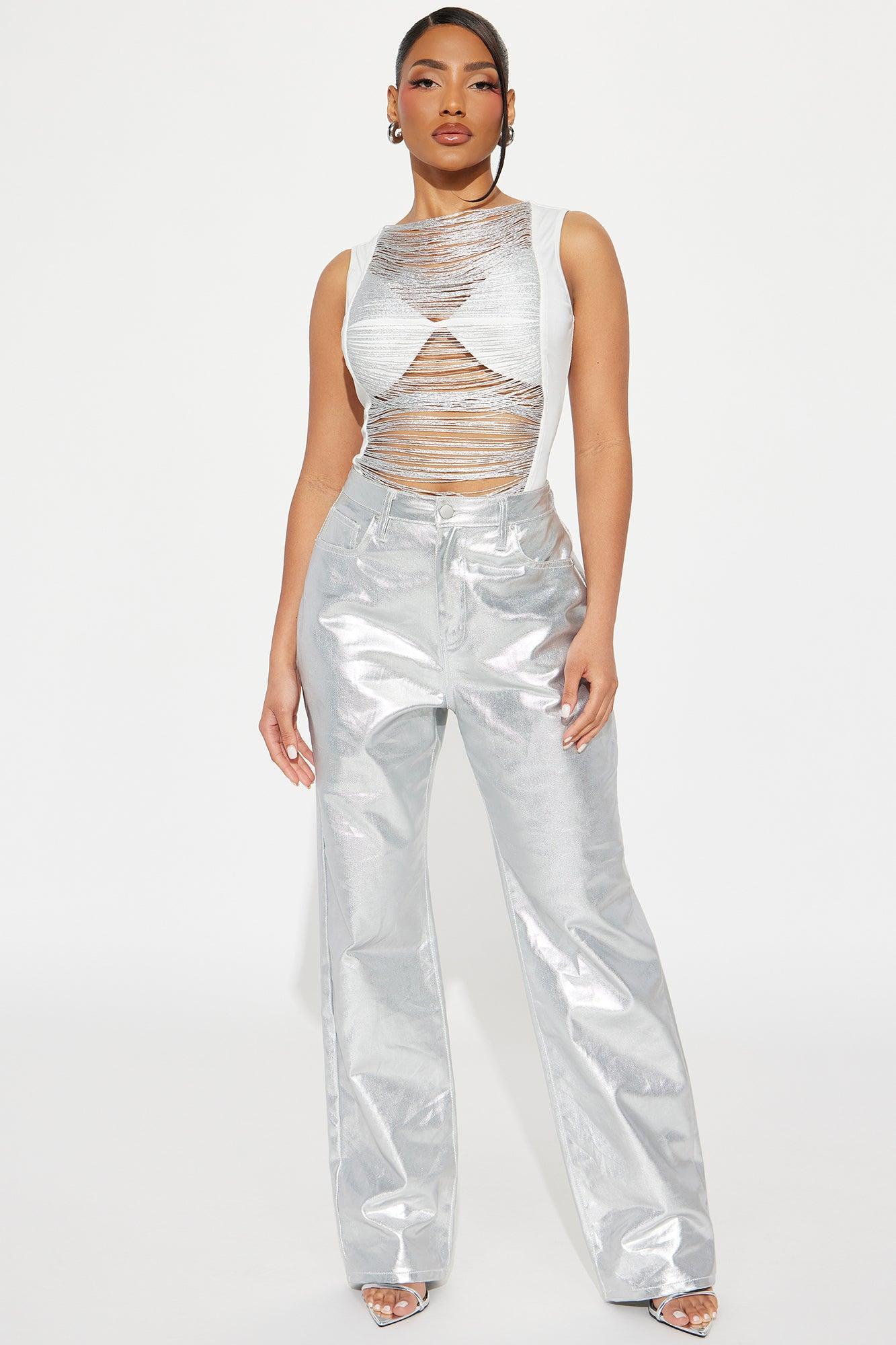 Amina Distressed Bodysuit - Silver Product Image