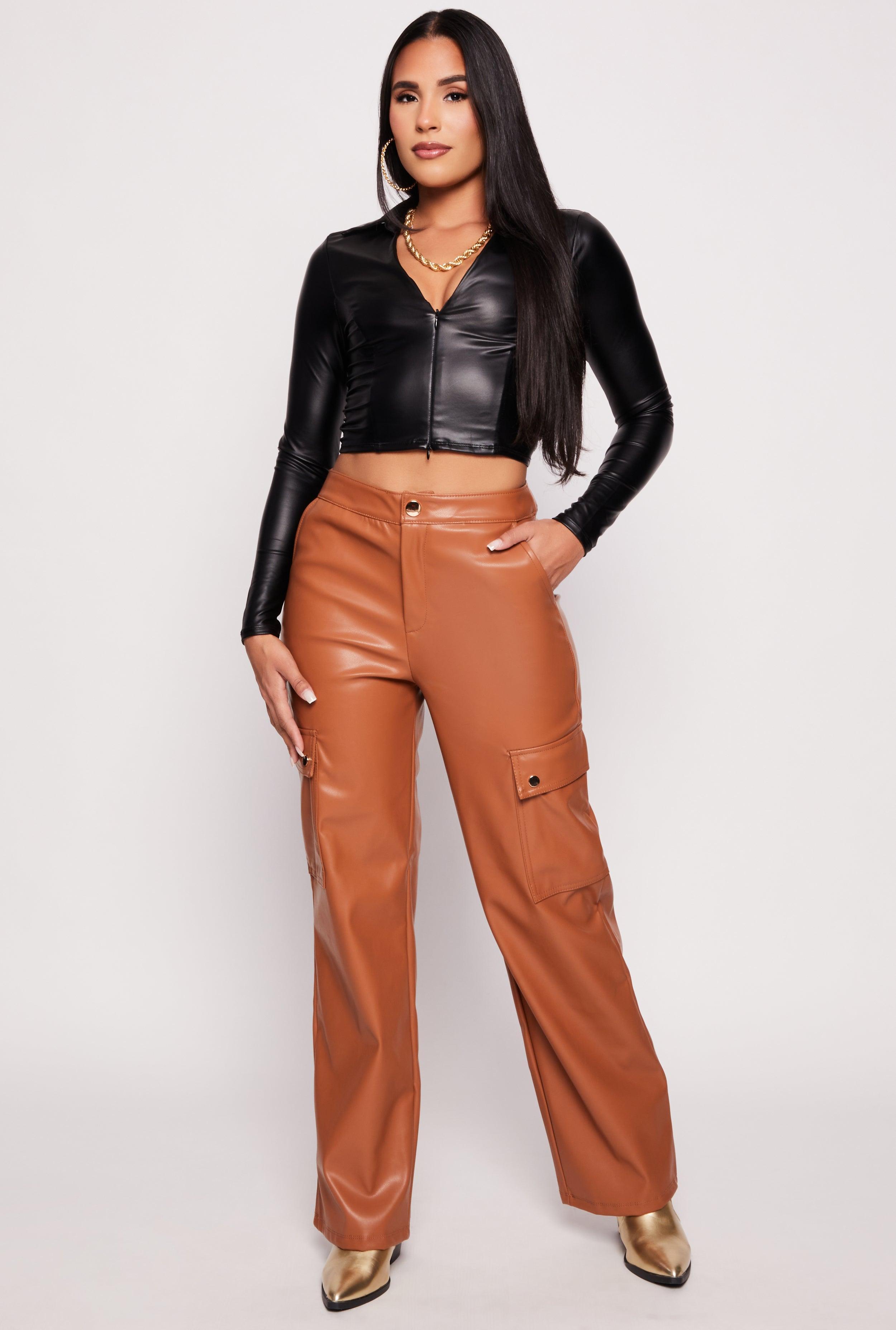 Womens Haute Monde Faux Leather Cargo Pants Product Image