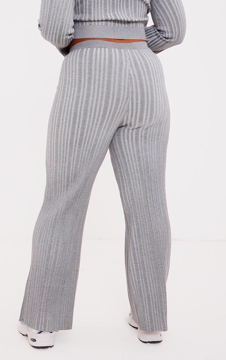 Plus Grey Rib Knitted Wide Leg Pants Product Image