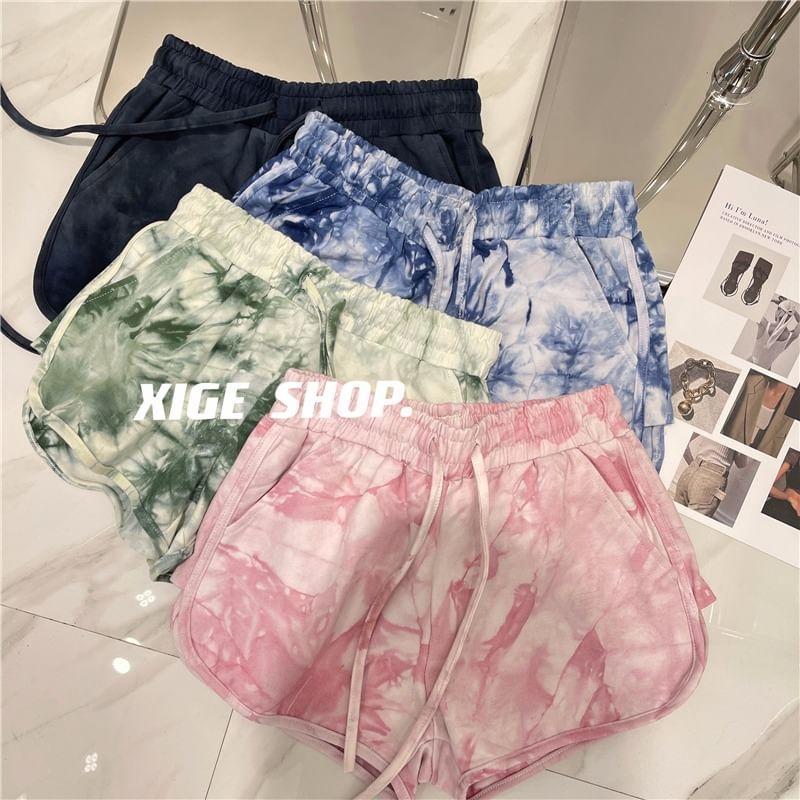 Drawstring Waist Tie Dye Sweat Shorts Product Image