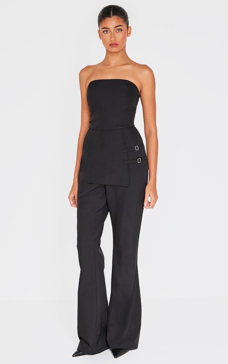 Black Structured Woven Bandeau Belt Detail Straight Leg Jumpsuit Product Image