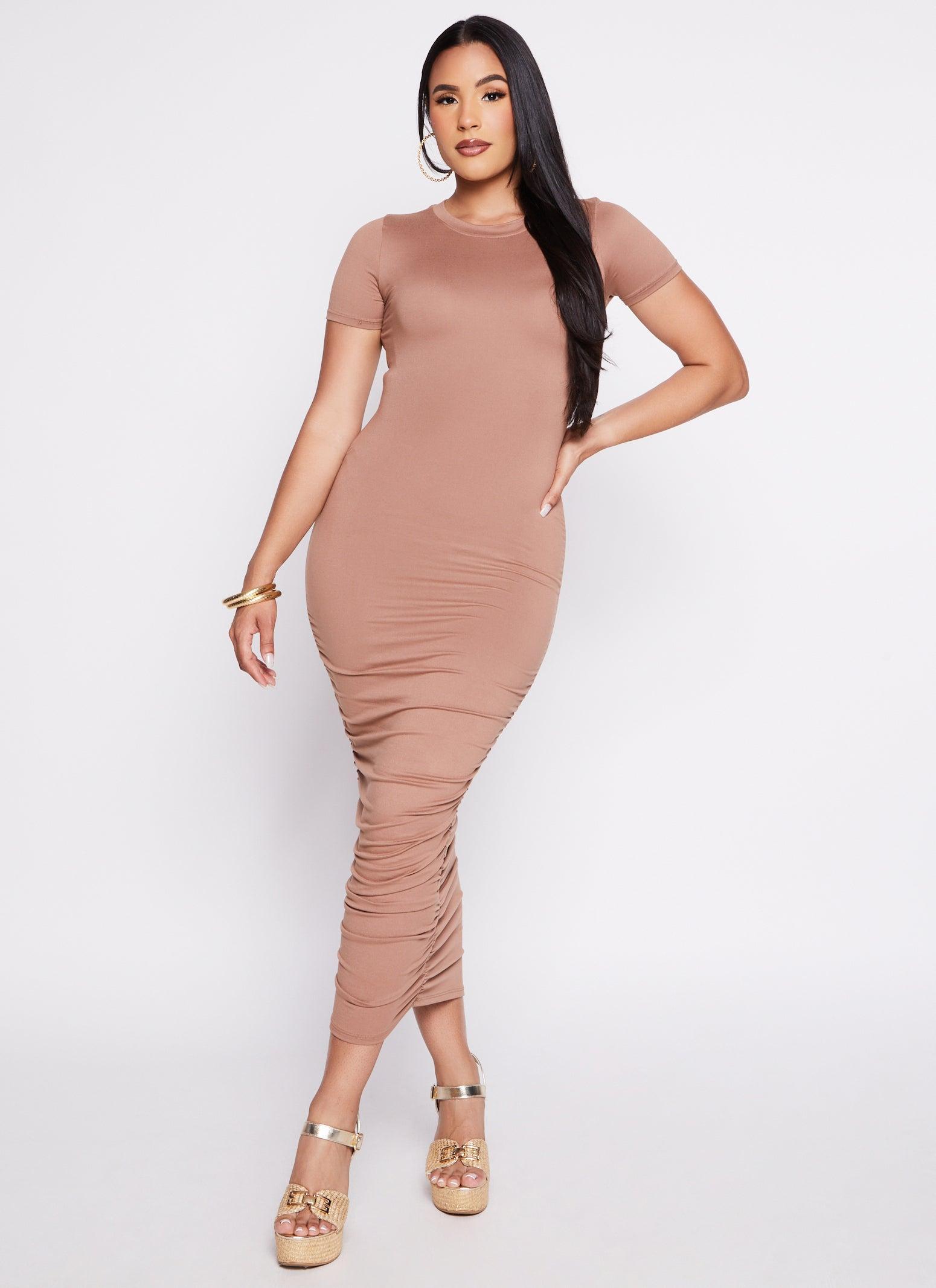 Womens Ruched T Shirt Midi Dress Product Image