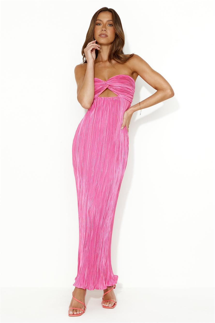 Wearing This Tonight Plisse Strapless Maxi Dress Pink Product Image