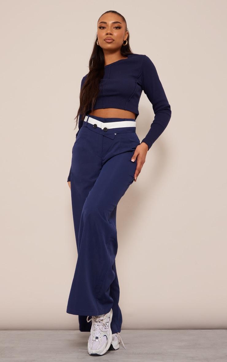 Tall Blue Soft Rib Open Seam Detail Long Sleeve Top Product Image