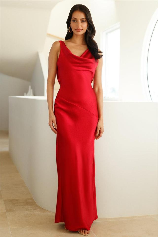 Seen For You Cowl Neck Satin Maxi Dress Wine Product Image