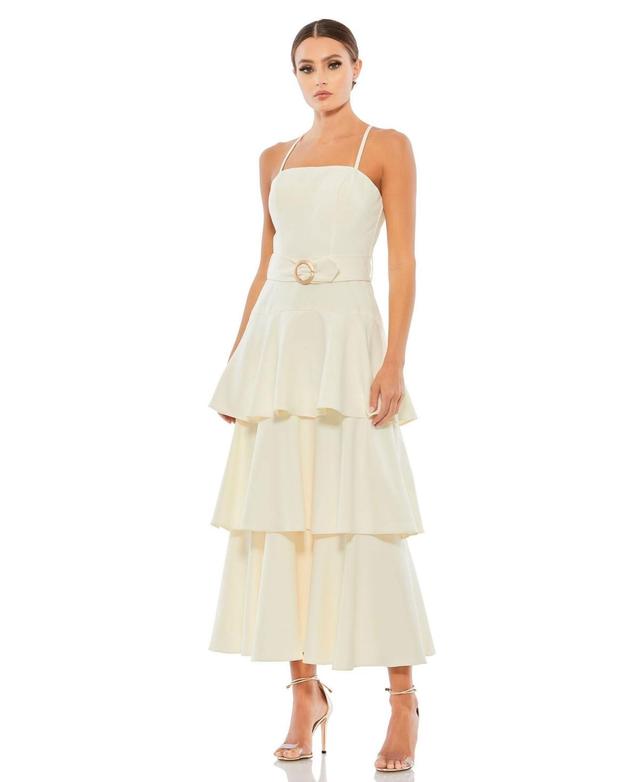 Belted Tiered Ruffle Sleeveless Midi Dress Product Image