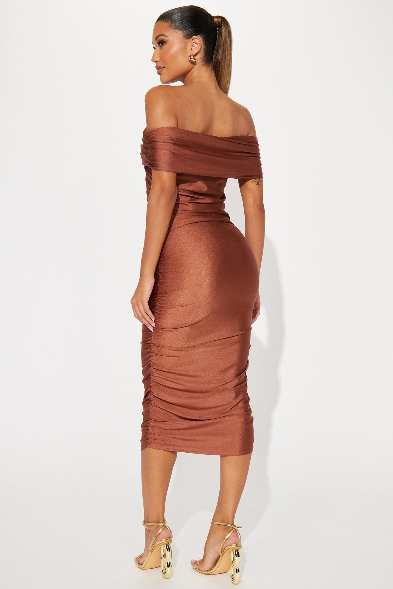 Faye Off Shoulder Midi Dress - Mocha Product Image