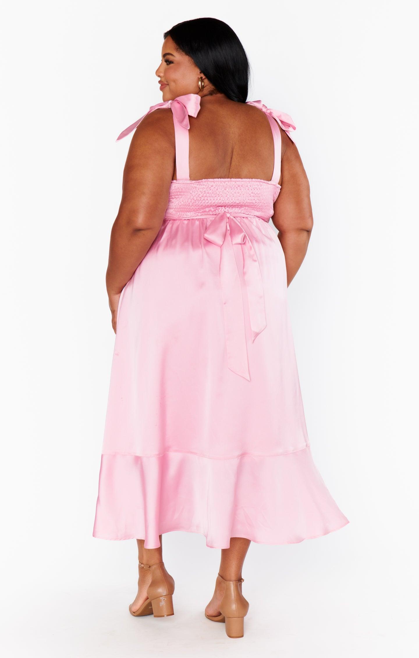 Garden Midi Dress ~ Light Pink Luxe Satin Product Image