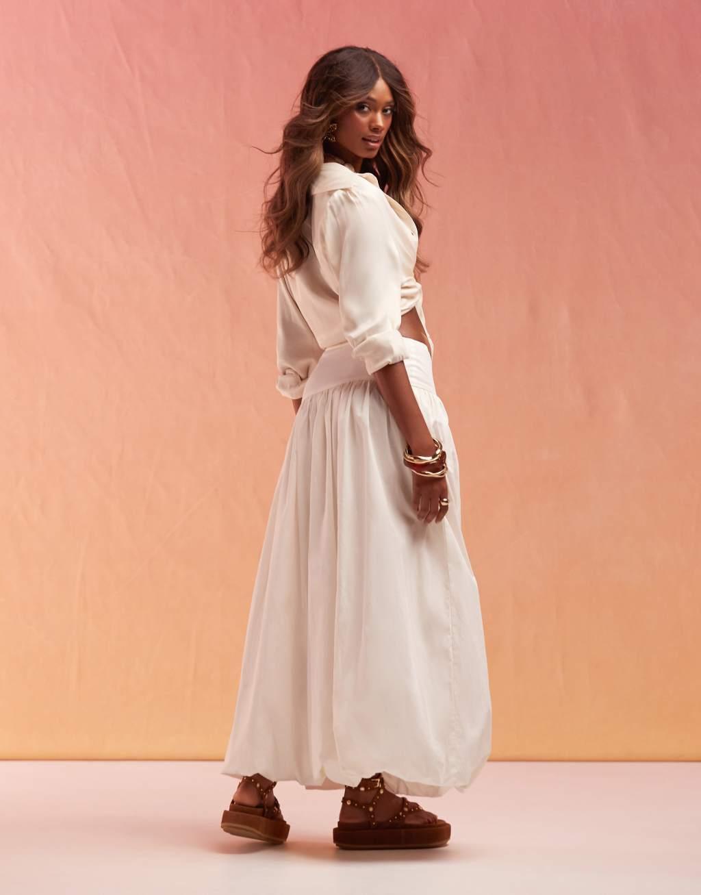 ASOS DESIGN asymmetric bubble hem maxi skirt in sand Product Image