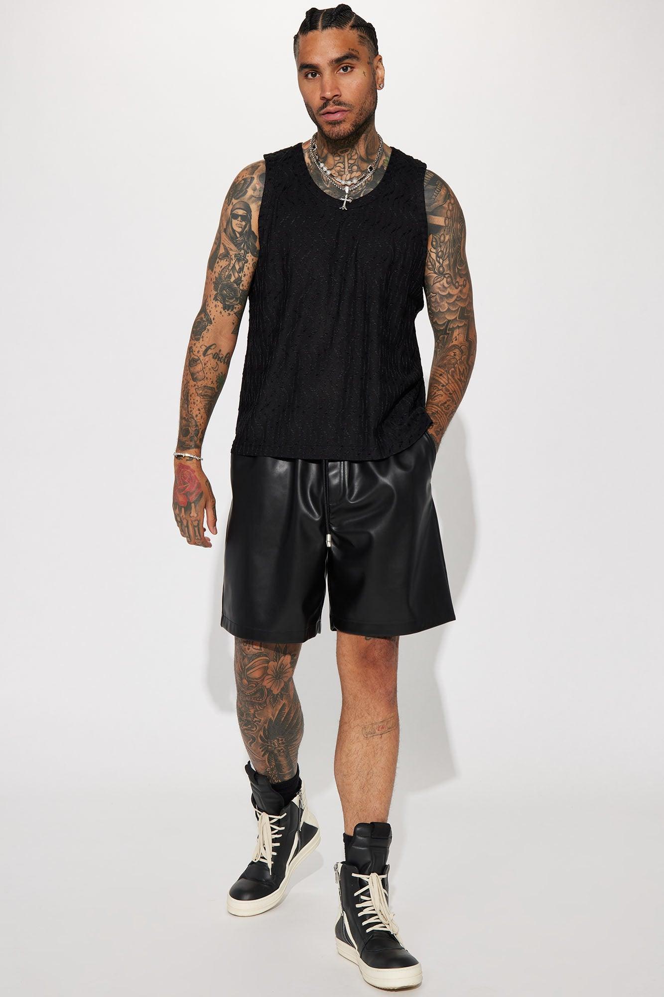 Faux Leather Relaxed Shorts - Black Product Image