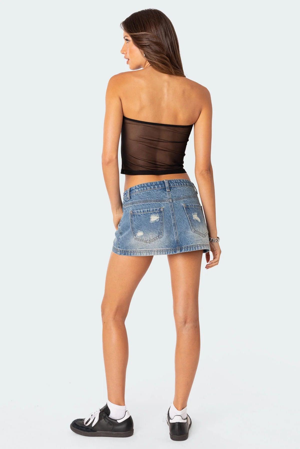 Distressed Denim Mini Skirt Product Image