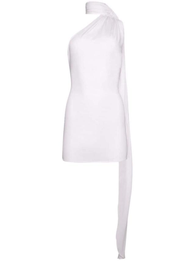 One-shoulder Wrap-scarf Minidress In White Product Image