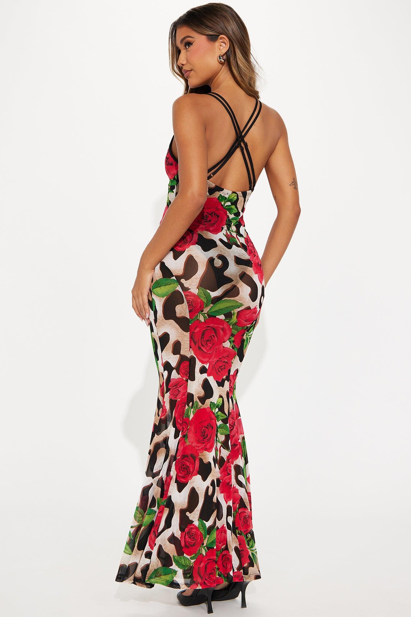 Roses Are Red Mesh Maxi Dress - Brown/combo Product Image