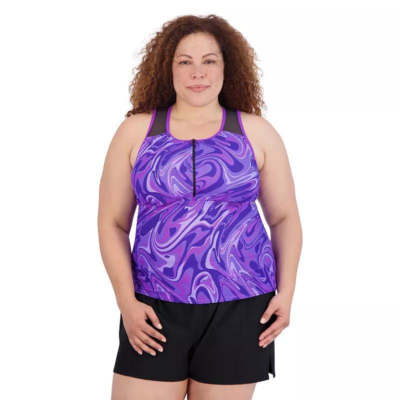 Plus Size ZeroXposur Marbling Print Vibe Eclipse Tankini Top, Womens Red Vibe Product Image