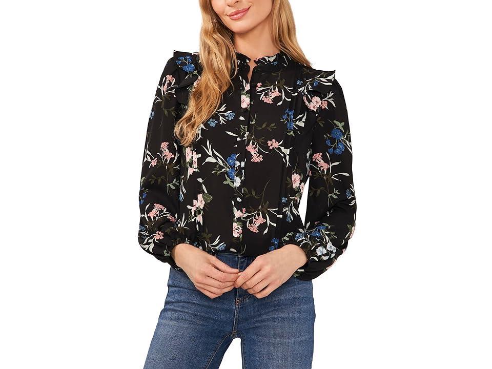 CeCe Floral Button-Up Pin Tuck Long Sleeve Blouse (Rich ) Women's Clothing product image