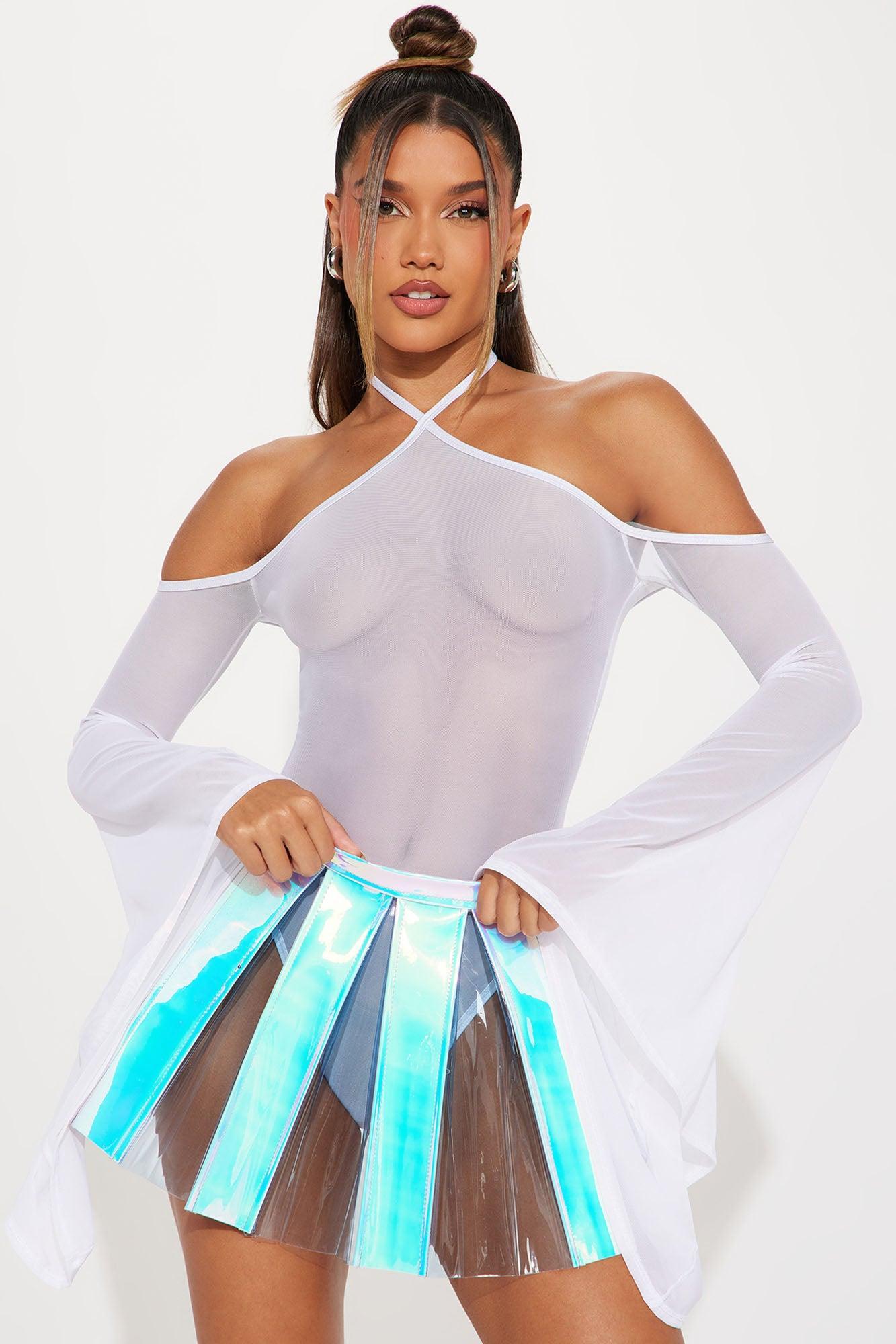 Caught In A Whirlwind Mesh Dance Bodysuit - White Product Image