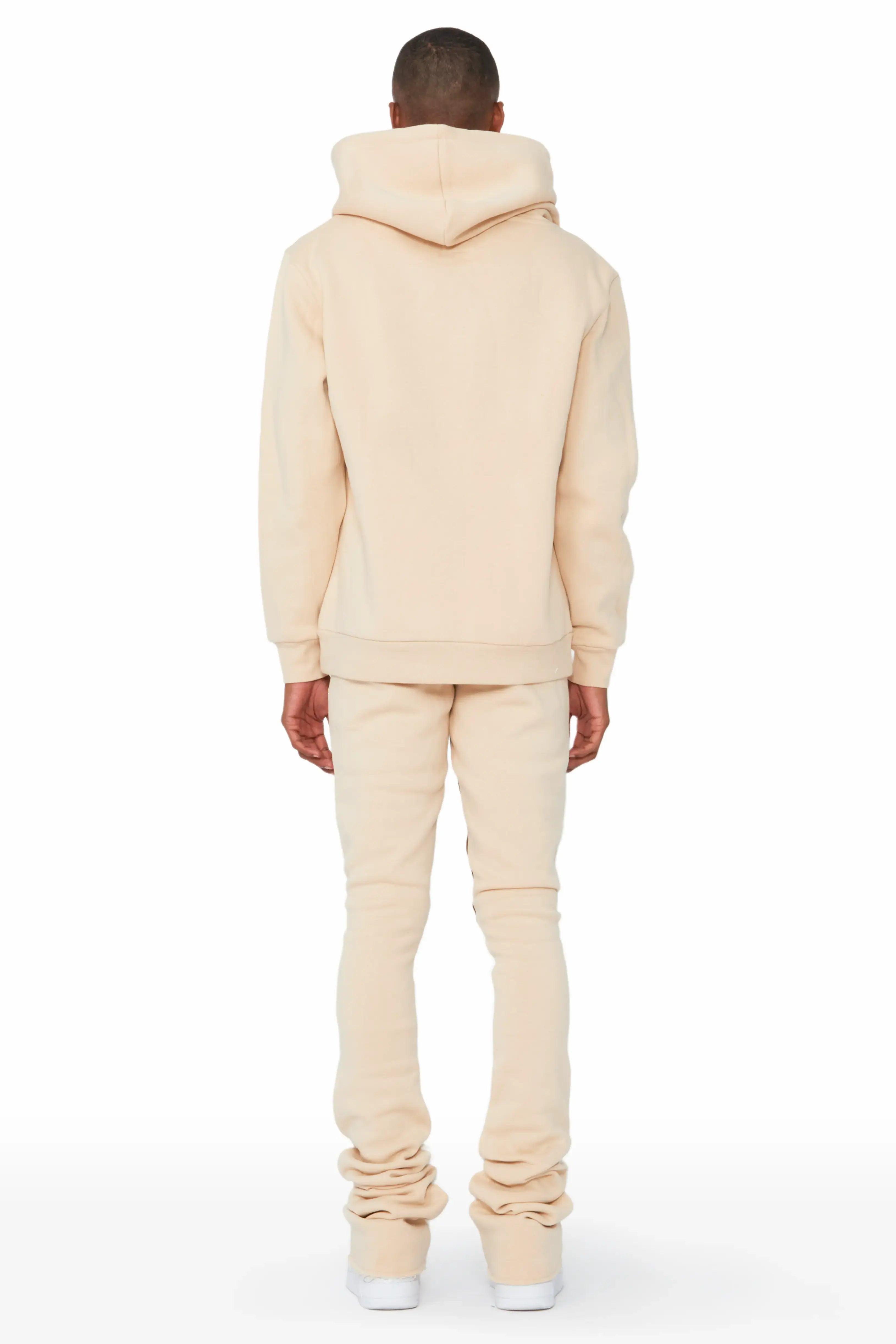 Raffer Beige/White Hoodie/Super Stacked Flare Pant Set Male product image