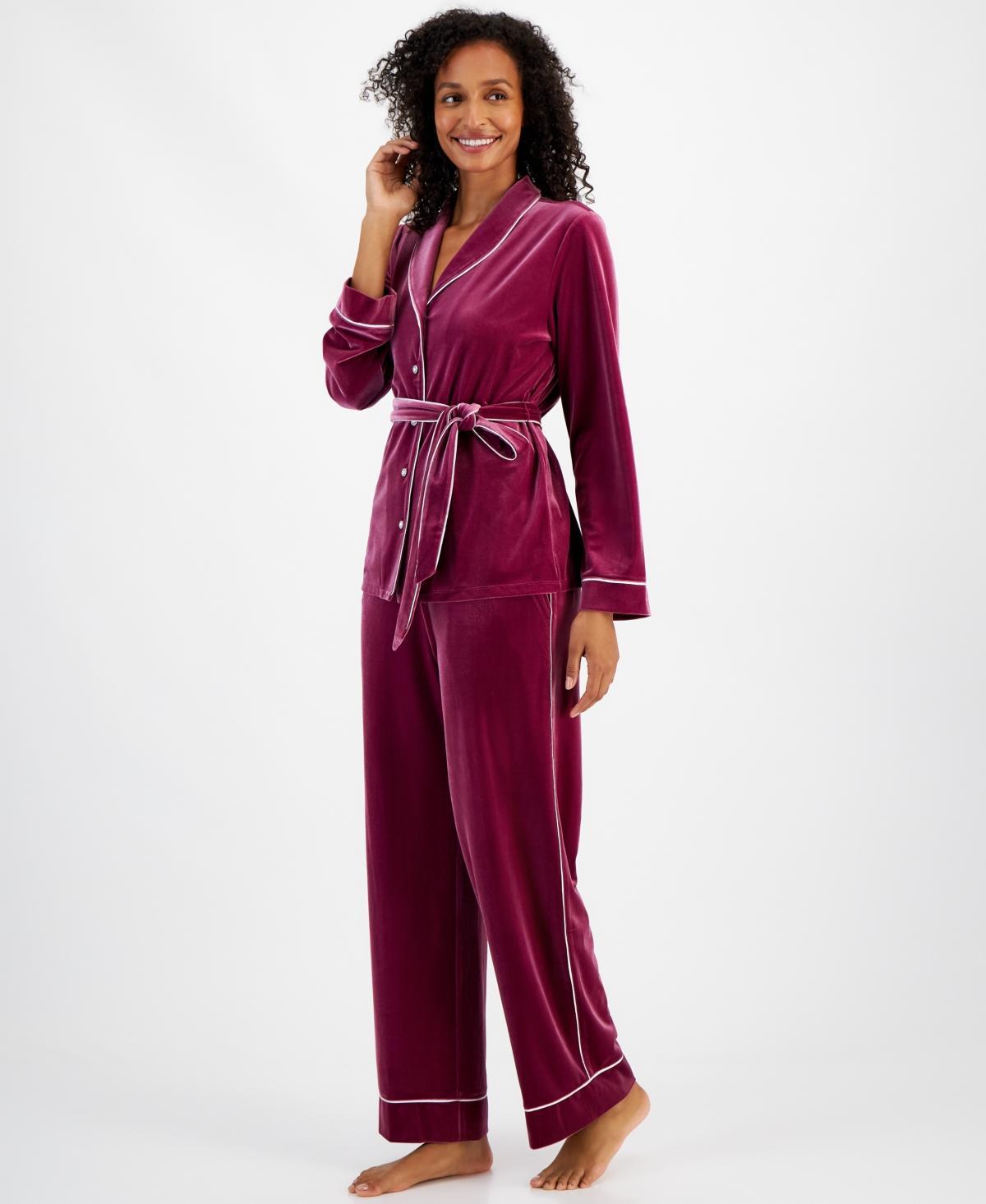 I.n.c. International Concepts Womens 2-Pc. Velvet Shawl-Collar Pajamas Set, Created for Macys Product Image